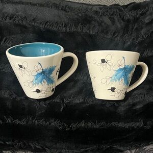 Starbucks 2007 AUTUMN LEAVES BLUE 10 Ounce Mug - Set of 2